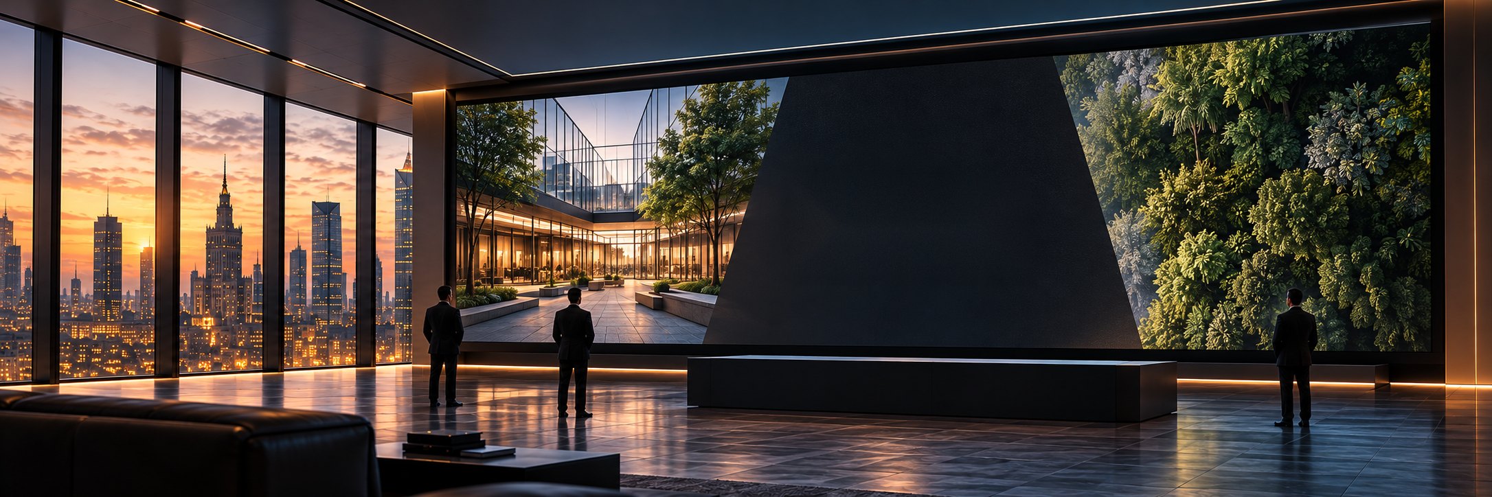 Large LED wall with human figures to scale