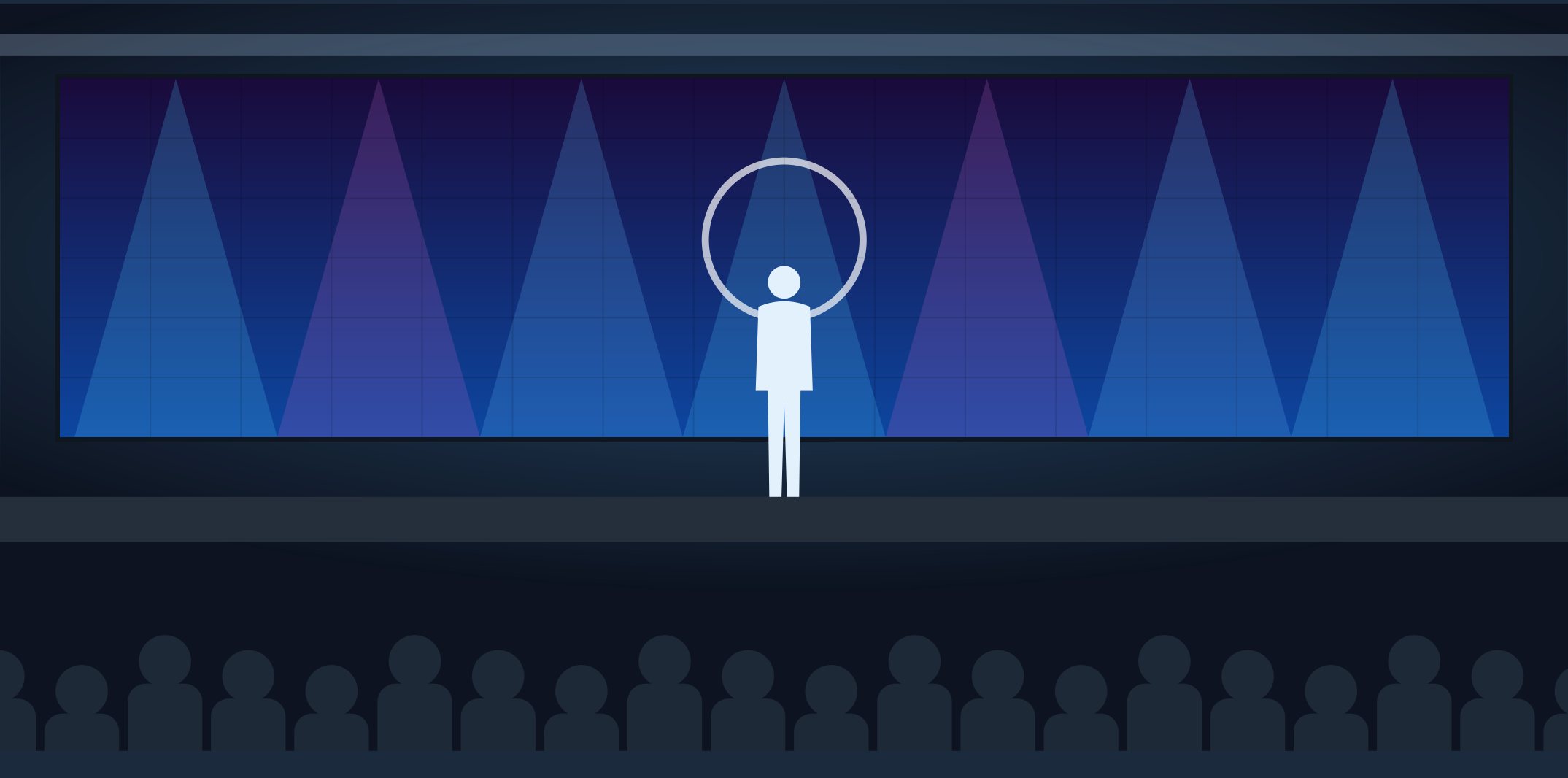Stage with a large LED screen and audience